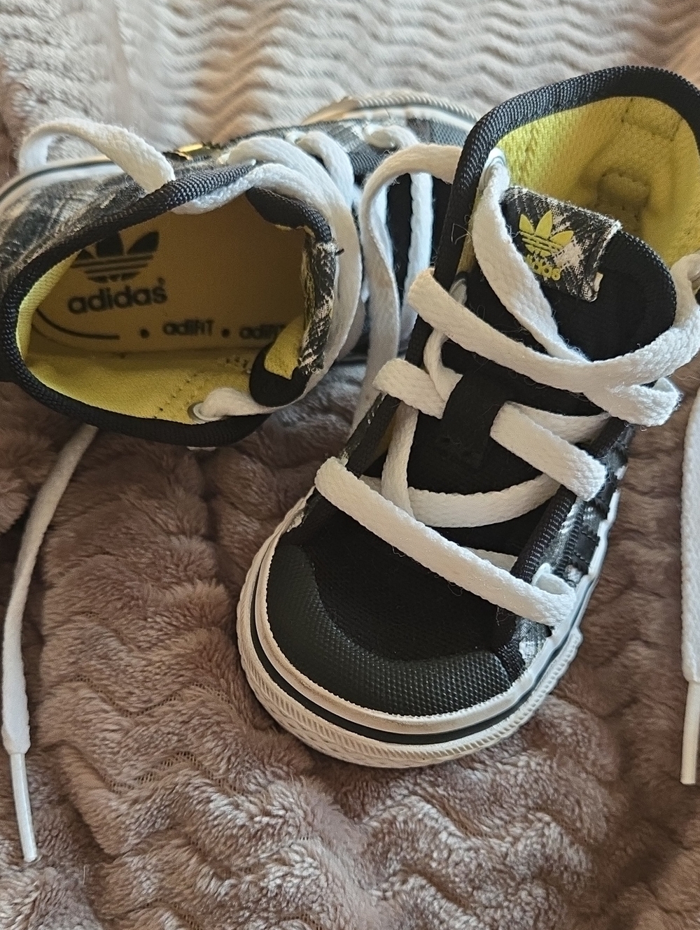 adidas Kids Black & Yellow High-Top Sneakers with White Laces